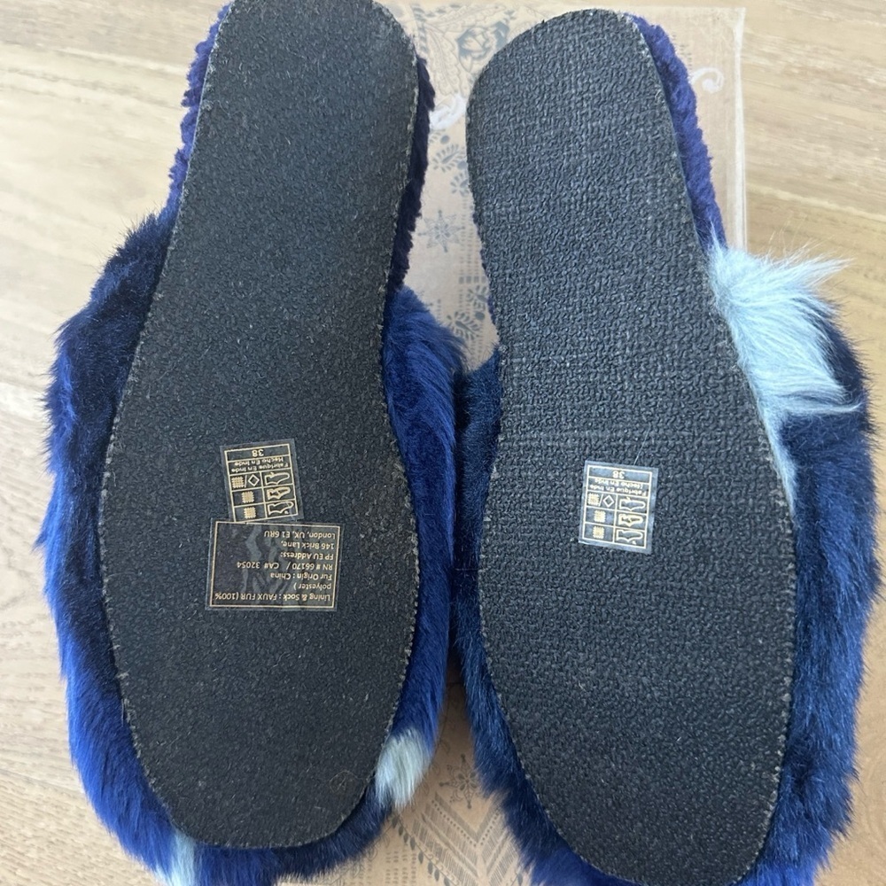 Free People Blue and Black Fur Slippers - Picture 6 of 12